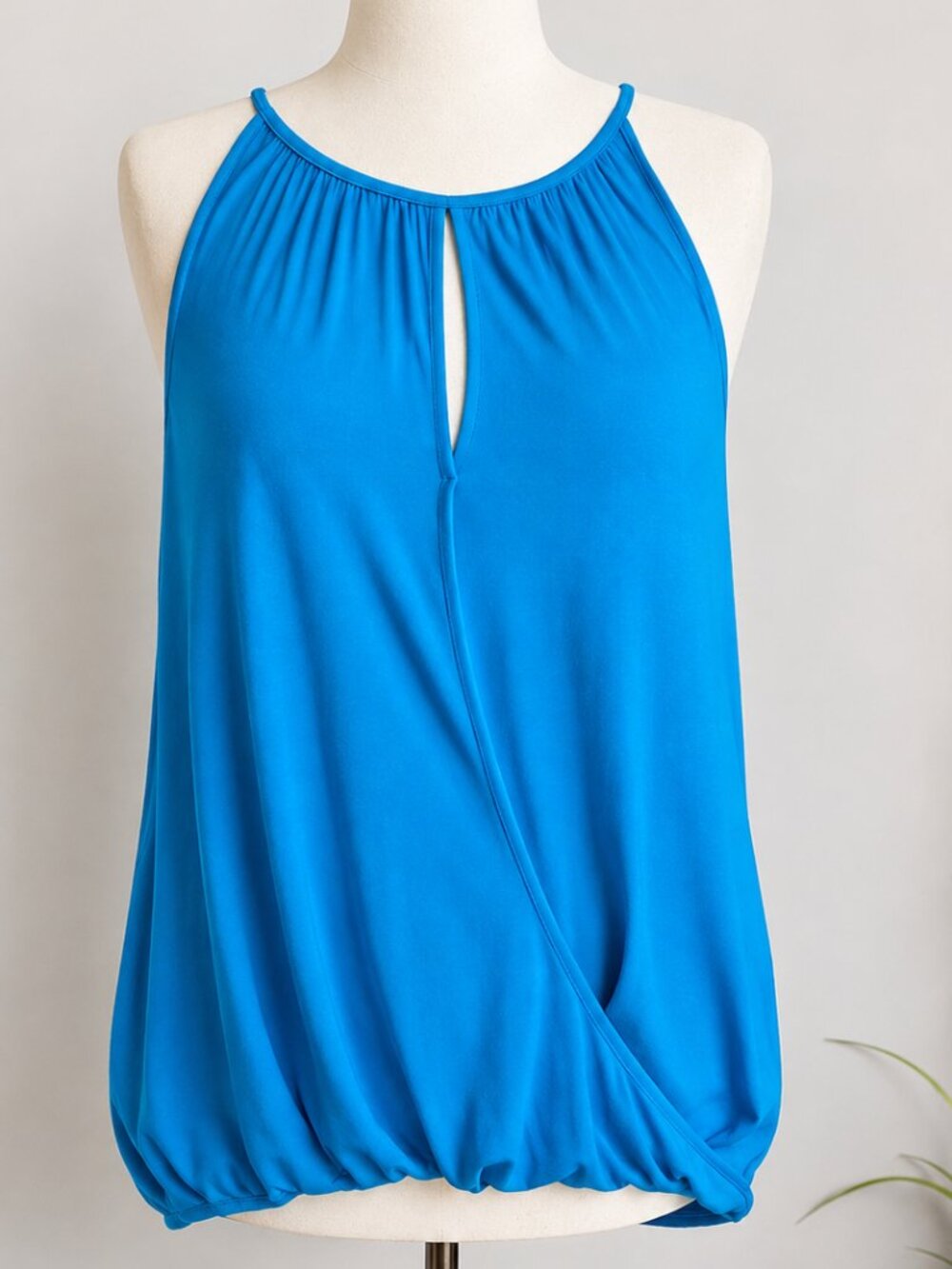 Michael Stars Turquoise Blue Keyhole Halter Jersey Knit Tank Top One Size Y2K
